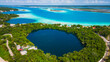 Aerial view of cenote in Bacalar Mexico travel holiday destination