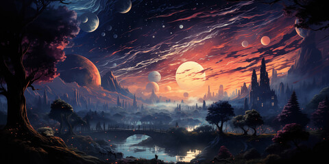 Canvas Print - horizon digital art sunset high detailed
