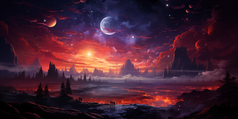 Canvas Print - sunset in the mountains ultra detailed