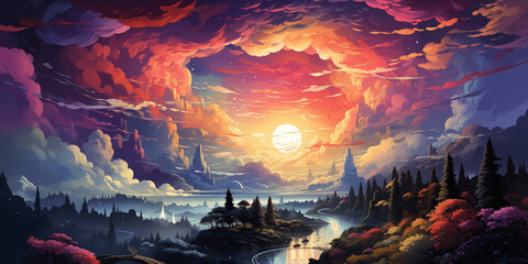 Wall Mural - sunset in the mountains