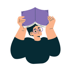 Wall Mural - Education with Woman Character in Glasses Cover with Book Learning and Study Vector Illustration