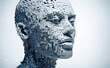 3d image of human head created from blocks  in the style of futuristic digital art