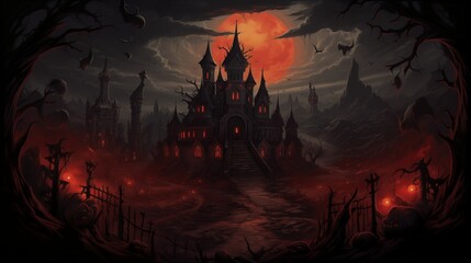 Wall Mural - A dark-fantasy castle inhabited by mythical creatures. Digital concept, illustration painting.