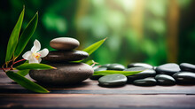 Stream Stones And Bamboo Shoots Feng Shui Spa. Generative AI,