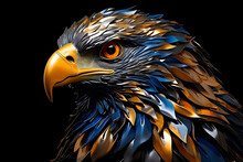 American Eagle Head 3d Art In Style Of Dark Yellow And Dark Blue Colors
