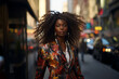 Generative ai black woman elegant and confident posing outdoors city