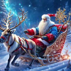 Wall Mural - santa claus with sleigh