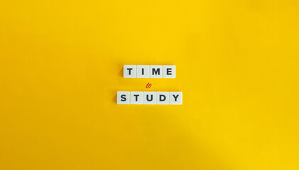 Wall Mural - Time to Study Banner. Letter Tiles on Yellow Background. Minimal Aesthetic.