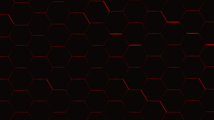 Wall Mural - Hexagonal abstract dark background with red light vector