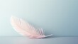A minimalist design art with a single elegant feather placed on a pastel grey background. 