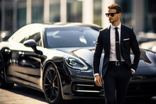 Expert Driver Beside High-End Automobile
