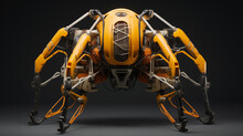 Yellow Spider Robot On A Black Background