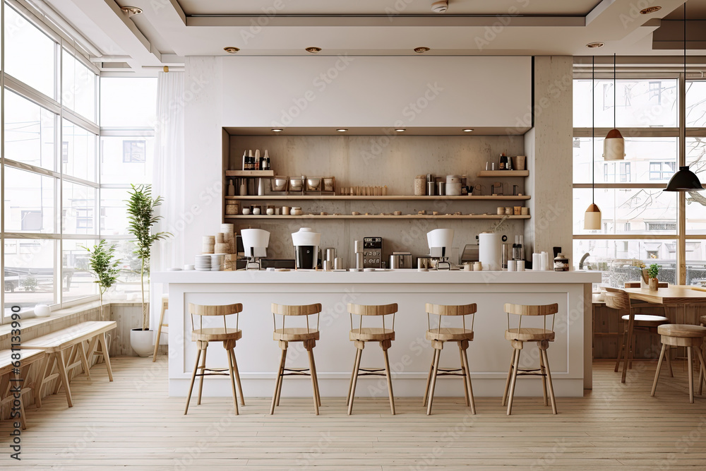 Minimal interior design of cafe or coffee cafe bar shop in clean ...