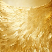  A Close Up Of A Golden Bird's Wing With A Light Background In The Middle Of The Image And A Yellow Background In The Middle Of The Image.