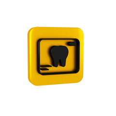 Canvas Print - Black X-ray of tooth icon isolated on transparent background. Dental x-ray. Radiology image. Yellow square button.