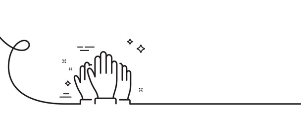Poster - vote hands line icon. continuous one line with curl. election voting sign. volunteers or referendum 
