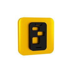 Canvas Print - Black Mobile 24 hours support icon isolated on transparent background. All-day customer support call-center. Full time call services. Yellow square button.