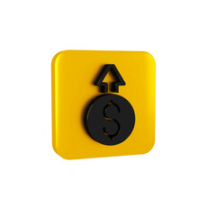 Canvas Print - Black Financial growth dollar coin icon isolated on transparent background. Increasing revenue. Yellow square button.