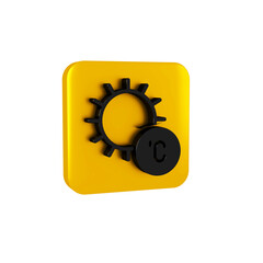 Poster - Black Sun icon isolated on transparent background. Yellow square button.