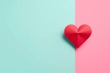 Red Paper Heart On A Blue And Pink Background