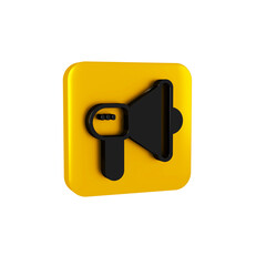 Wall Mural - Black Megaphone icon isolated on transparent background. Speaker sign. Yellow square button.