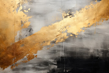 Strokes of gold paint on canvas Interior painting. Beautiful background. Generative AI.