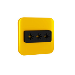 Poster - Black Password protection and safety access icon isolated on transparent background. Security, safety, protection, privacy concept. Yellow square button.