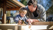 © Studio Nova - Father is teaching his young son how to use build something from wood.