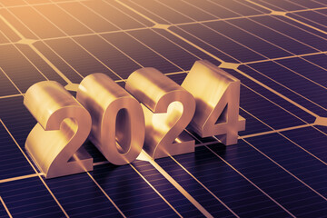 Wall Mural - start the year 2024 with solar power, and solar panels. clean energy, environmentally friendly energ