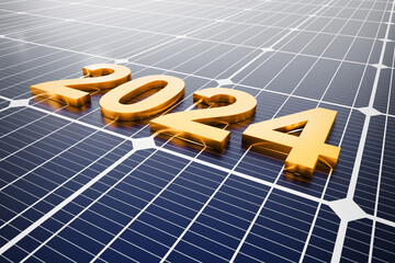 Wall Mural - start the year 2024 with solar power, and solar panels. clean energy, environmentally friendly energ