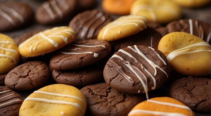 Wall Mural - delicious sweets on abstract background, sweets, chocoltae, donuts, sweet colored biscuits