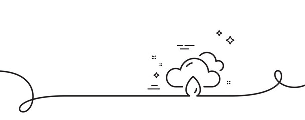 Poster - Rainy weather forecast line icon. Continuous one line with curl. Clouds with rain sign. Cloudy sky symbol. Rainy weather single outline ribbon. Loop curve pattern. Vector