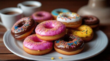 Wall Mural - delicious sweets on abstract background, sweets, chocoltae, donuts, sweet colored biscuits