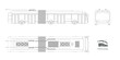 Isolated trolleybus drawing. Outline urban transport blueprint. Side, front view of electricity vehicle. Trolley bus template