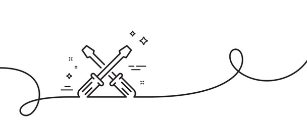 Poster - screwdriver line icon. continuous one line with curl. repair service sign. fix instruments symbol. s