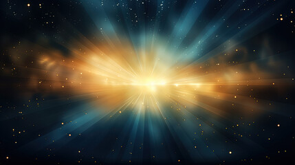 Poster - Abstract backgound with blue and orange light rays. God rays or light burst with bokeh.