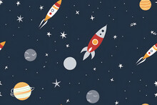Seamless Pattern With Stars And Rockets, Illustration