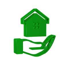 Poster - Green House in hand icon isolated on transparent background. Insurance concept. Security, safety, protection, protect concept.