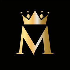 Wall Mural - Crown Logo On Letter M with Star Icon. Crown Symbol Template
