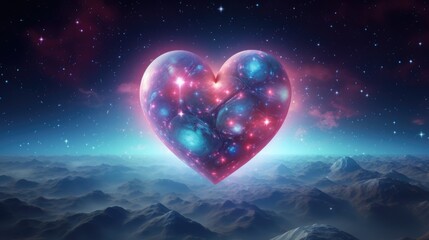 Wall Mural - galaxy cosmic heart background. bright stars night sky, romantic magic night, love and valentine’s d