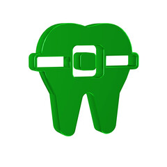 Canvas Print - Green Teeth with braces icon isolated on transparent background. Alignment of bite of teeth, dental row with with braces. Dental concept.