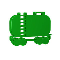 Canvas Print - Green Oil railway cistern icon isolated on transparent background. Train oil tank on railway car. Rail freight. Oil industry.