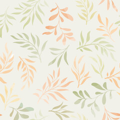 Wall Mural - Floral seamless pattern. Branch with leaves gentle autumnal texture. Flourish nature summer garden textured leaves background