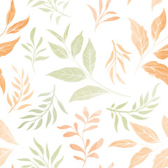 Wall Mural - Floral seamless pattern. Branch with leaves gentle autumnal texture. Flourish nature summer garden textured leaves background