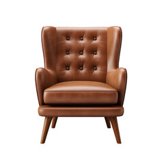 Wall Mural - Stylish brown leather armchair with a modern yet classic appeal and tufted design.