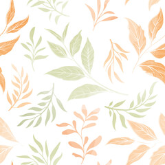 Wall Mural - Floral seamless pattern. Branch with leaves gentle autumnal texture. Flourish nature summer garden textured leaves background