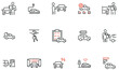 Vector Set of linear Icons Related to Tech Review, Stats Comparing, car-sharing  and Rent Car. Mono Line Pictograms and Infographics Design Elements 