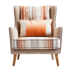 Wall Mural - Modern armchair with orange and tan stripes and a comfy cushion, adding warmth to any room.