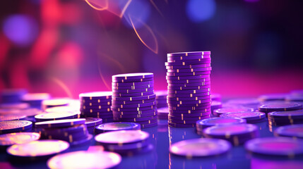 casino chips in purple background