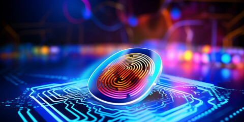 Wall Mural - Concept Protect personal data banner. Security system with fingerprint on cyber technology neon background